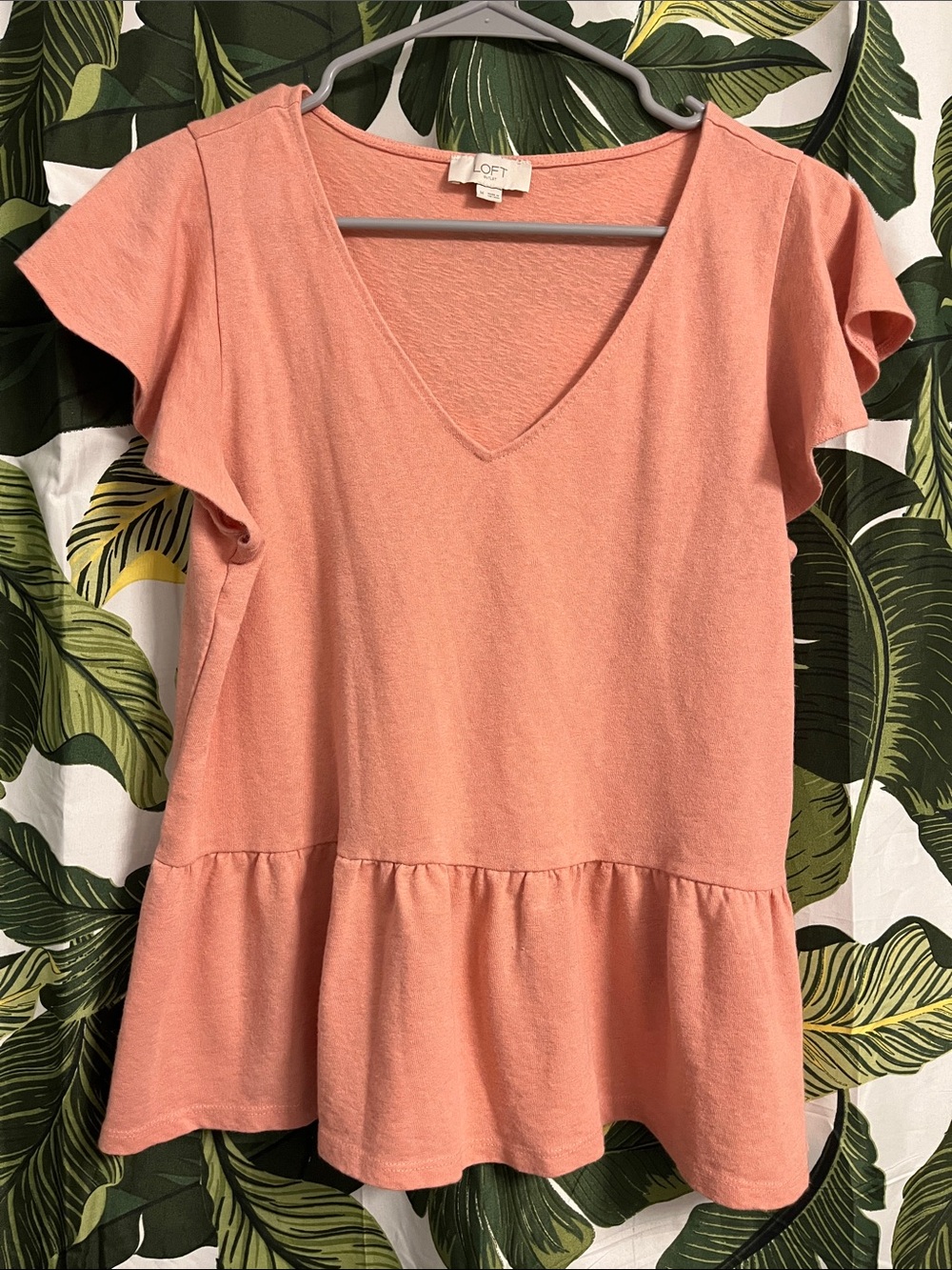 LOFT Coral Peplum V-Neck Top